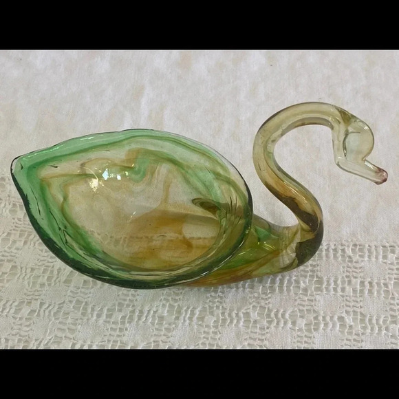 Vintage green Yellow swan candy dish - Picture 3 of 6